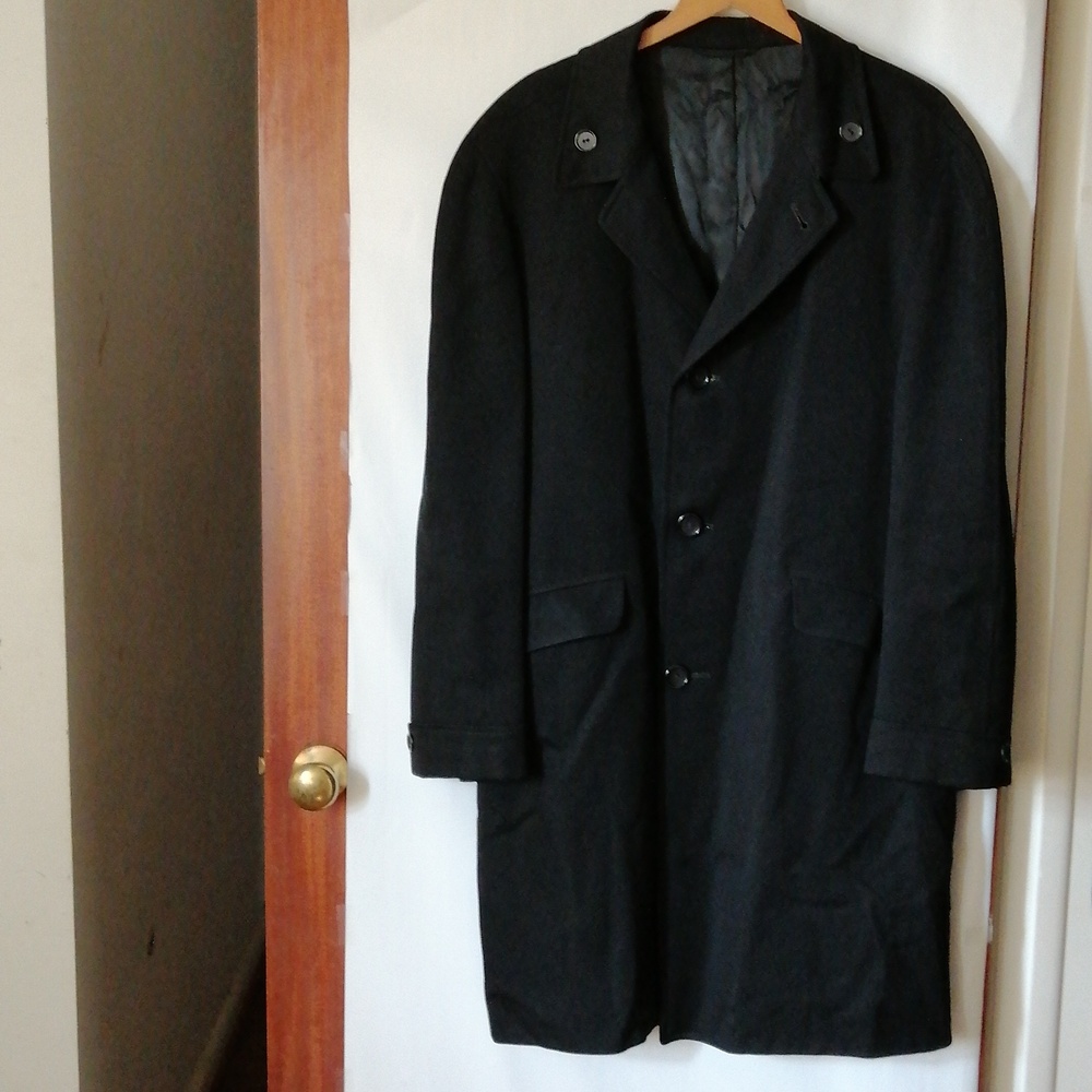 VTG JUILLIARD Trench Coat Overcoat Lined Mens Size L? Black